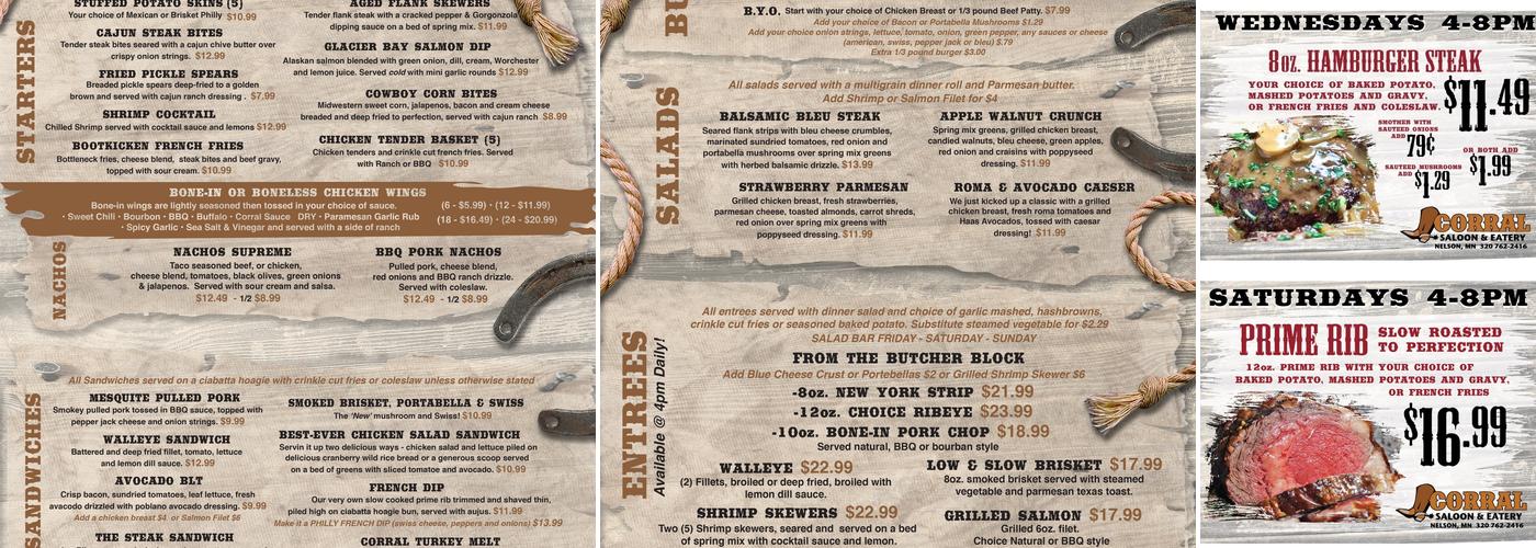 Corral Saloon & Eatery Menu