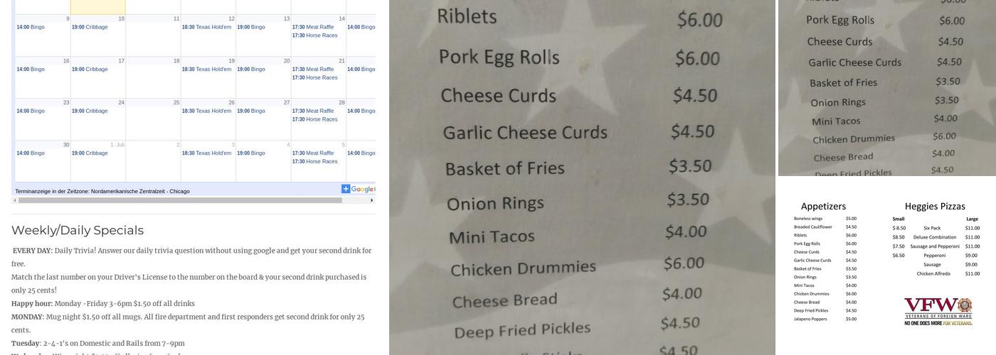 Osakis VFW Post 7902 Menu