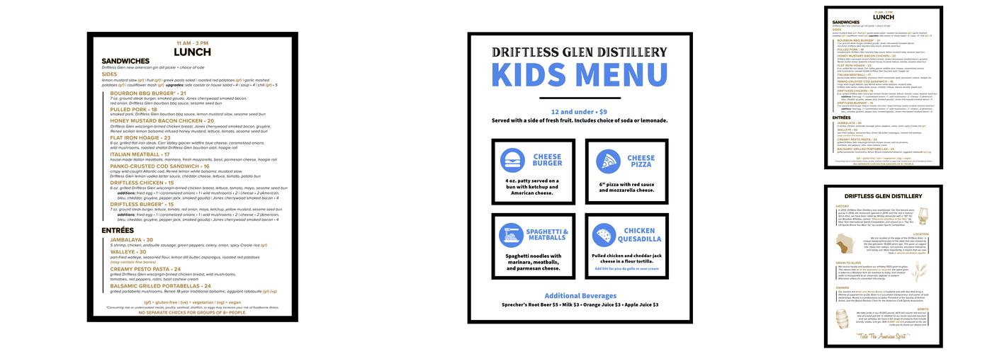 Driftless Glen Distillery Menu