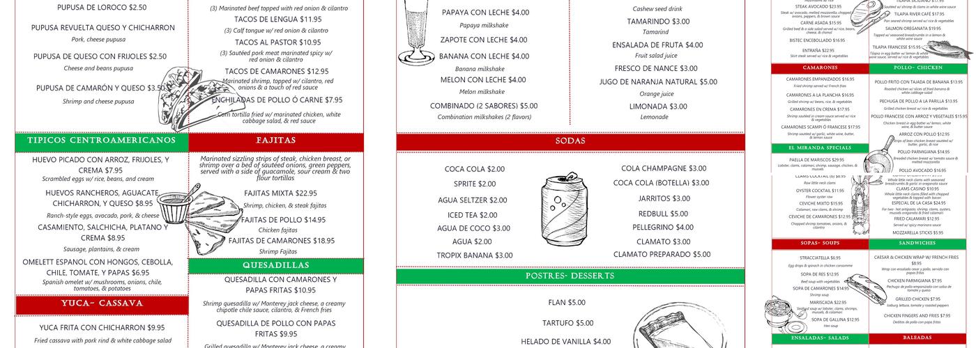 Miranda's River Cafe Menu