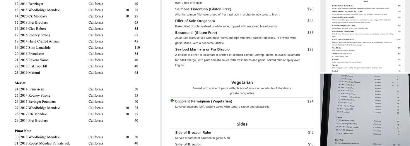 Elisa's Restaurant Menu