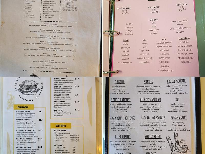 Nana's Ice Cream and Coffee House Menu