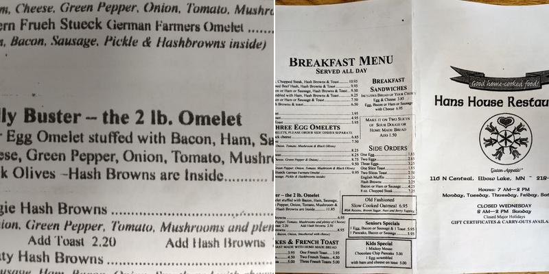 Hans House Menu