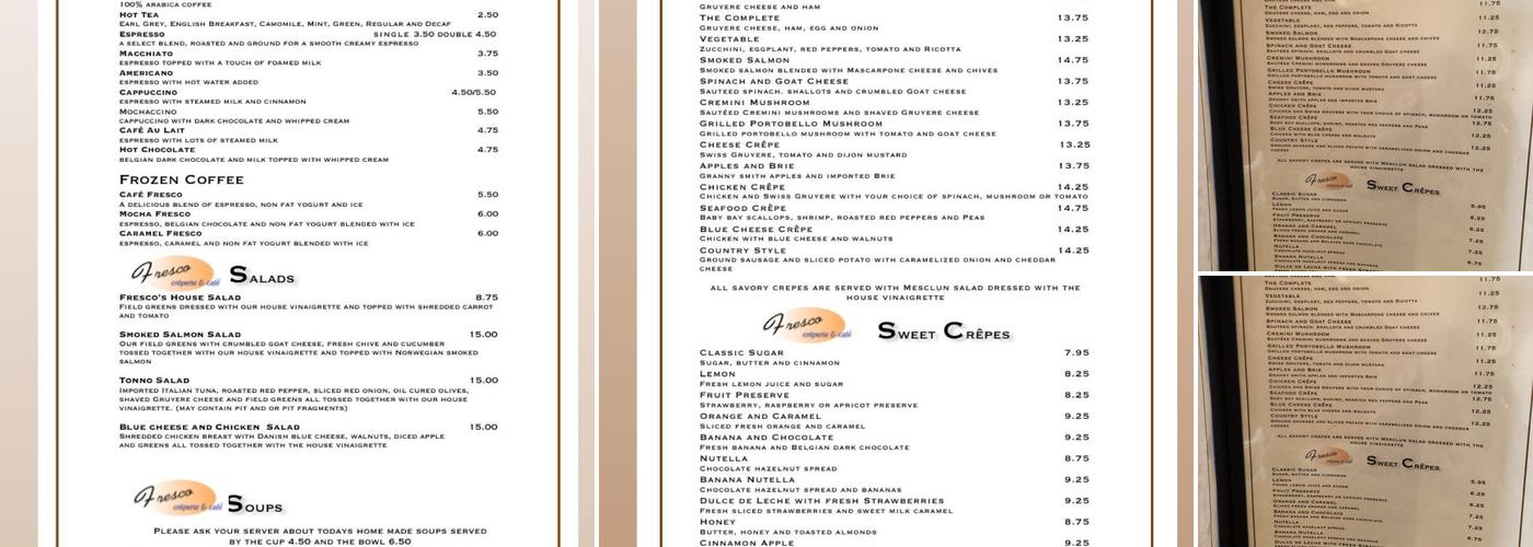 Fresco Creperie & Cafe Menu