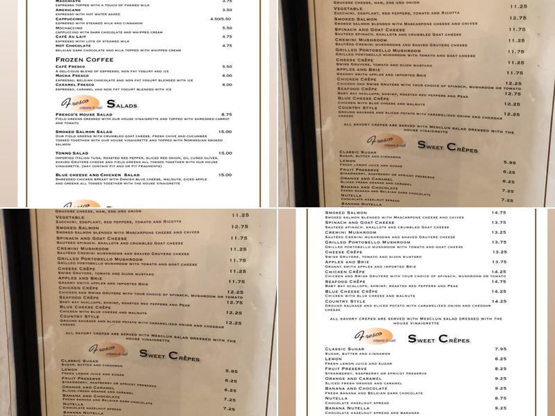 Fresco Creperie & Cafe Menu