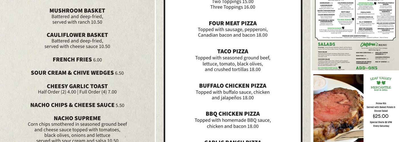 Leaf Valley Mercantile Bar & Grill Menu