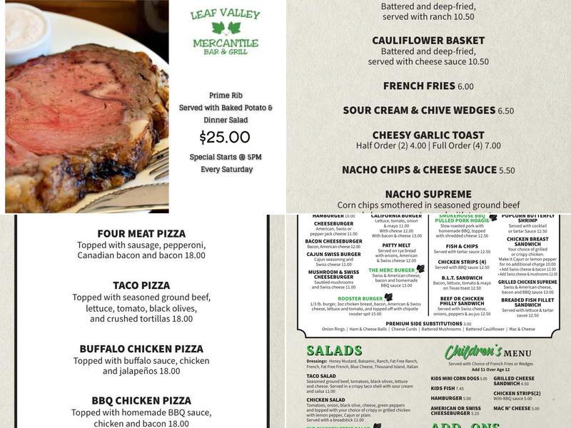 Leaf Valley Mercantile Bar & Grill Menu