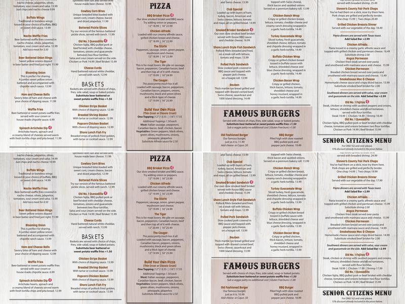 Old No 1 Bar & Grill Menu