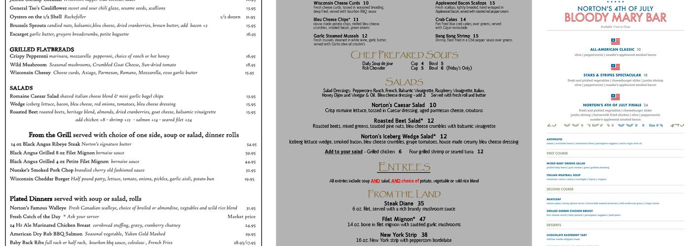 Norton's of Green Lake Menu
