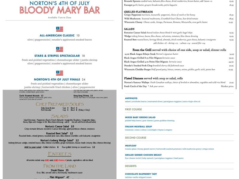 Norton's of Green Lake Menu