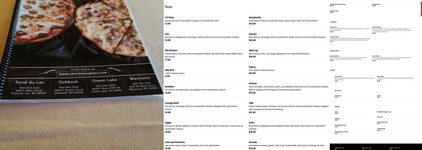 Christianos Pizza Menu