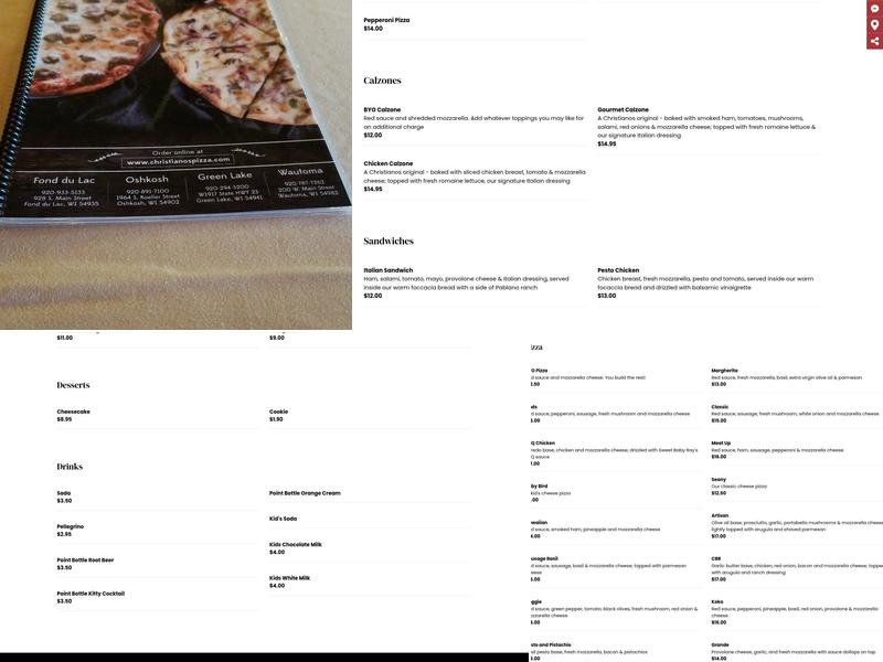 Christianos Pizza Menu