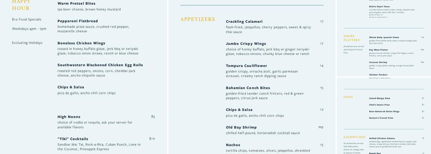 Sandbar Menu
