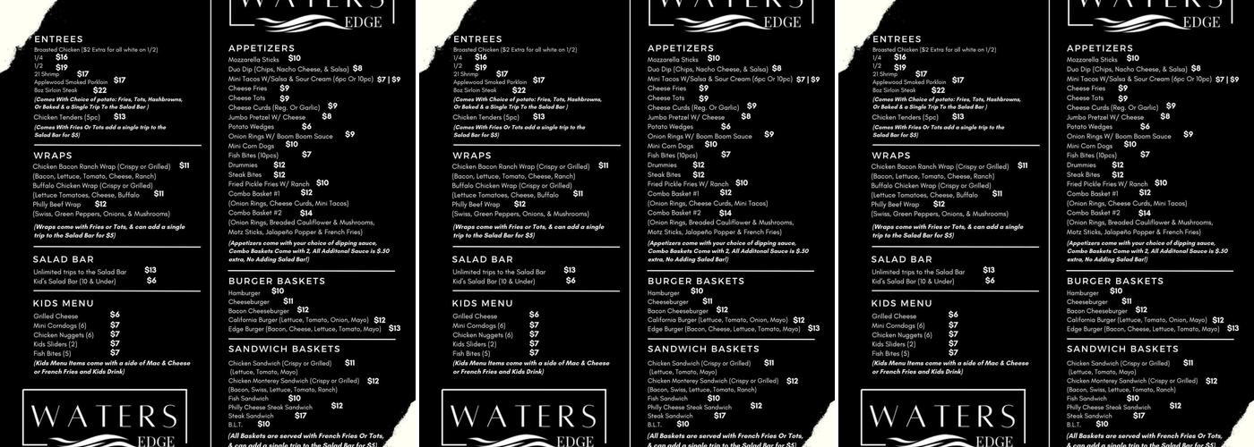 Water's Edge Bar & Restaurant Menu