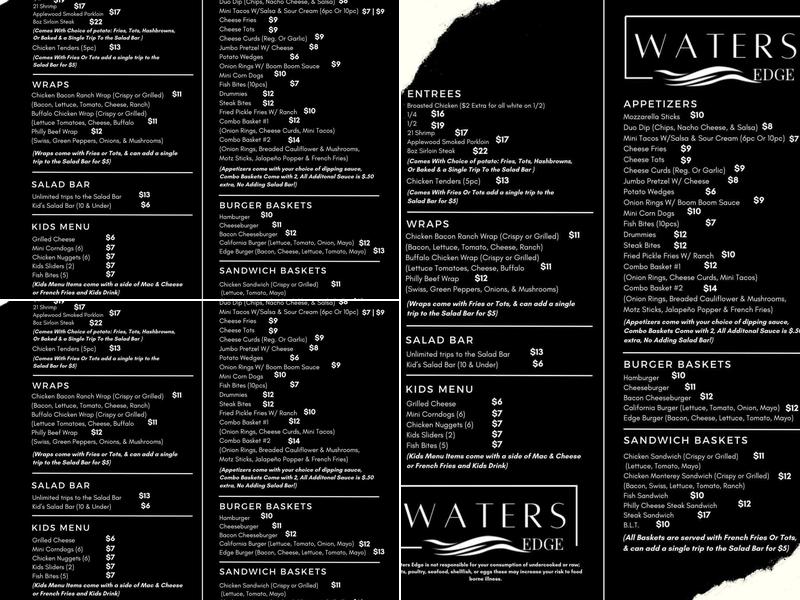 Water's Edge Bar & Restaurant Menu