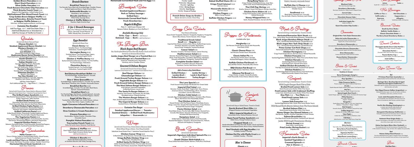 Imperial Diner Menu