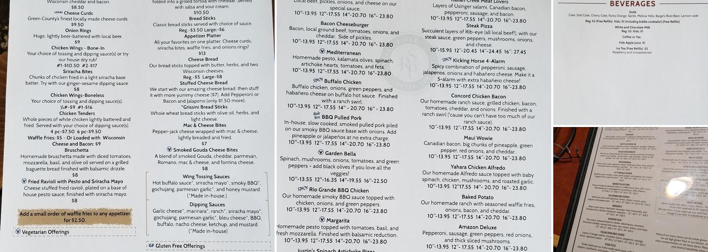 Sugar River Pizza Co. - New Glarus Menu