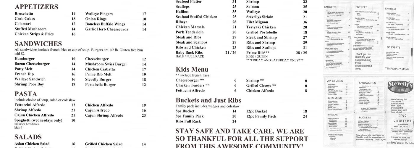 SteVelly's Steak Menu