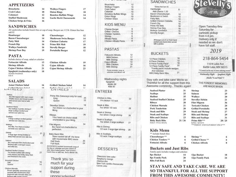 SteVelly's Steak Menu