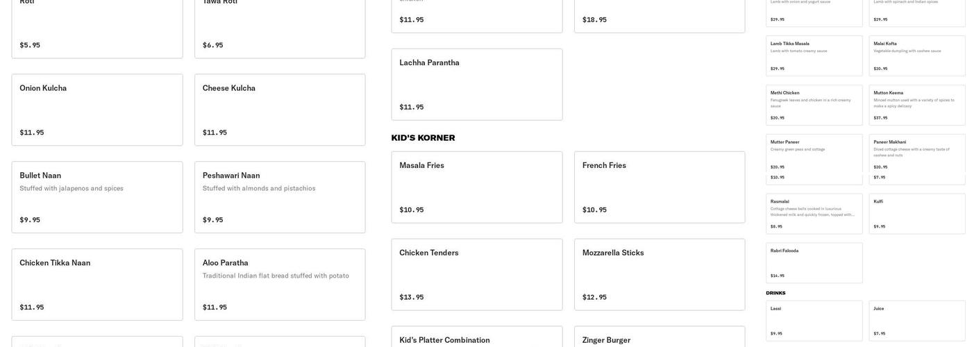 Spice Diner Menu
