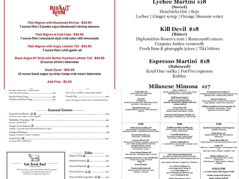 Red Salt Room by David Burke Menu