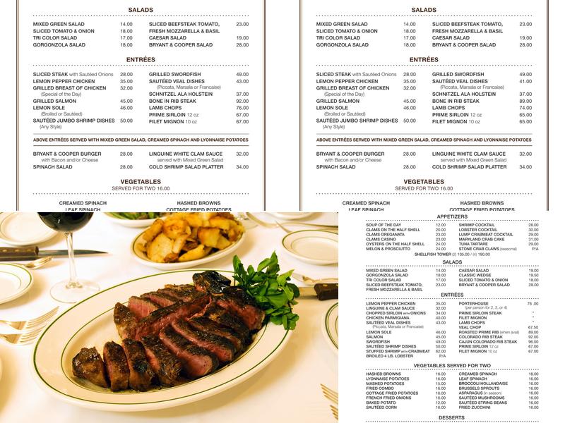 Bryant & Cooper Menu