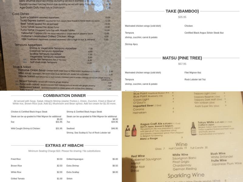 Inatome Japanese Steak + Sushi Menu