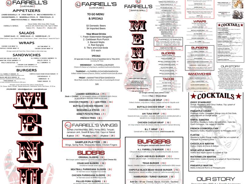 KJ Farrells Bar and Grill Menu
