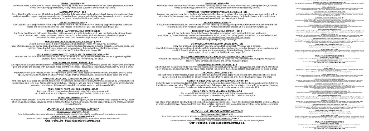 Fox's Pizza Downtown Menu