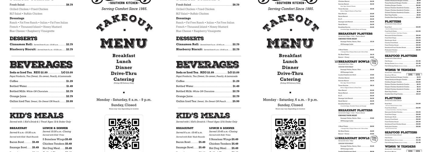 Jerry J's Nahunta Menu