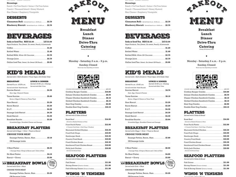 Jerry J's Nahunta Menu