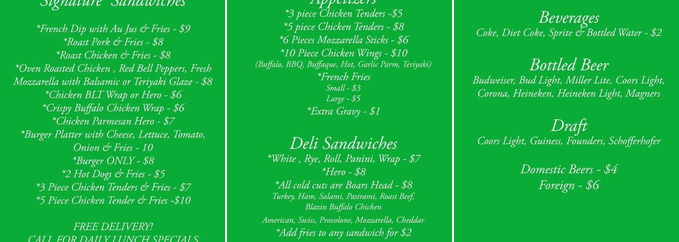 Jimmy's Place Bar & Grill Menu