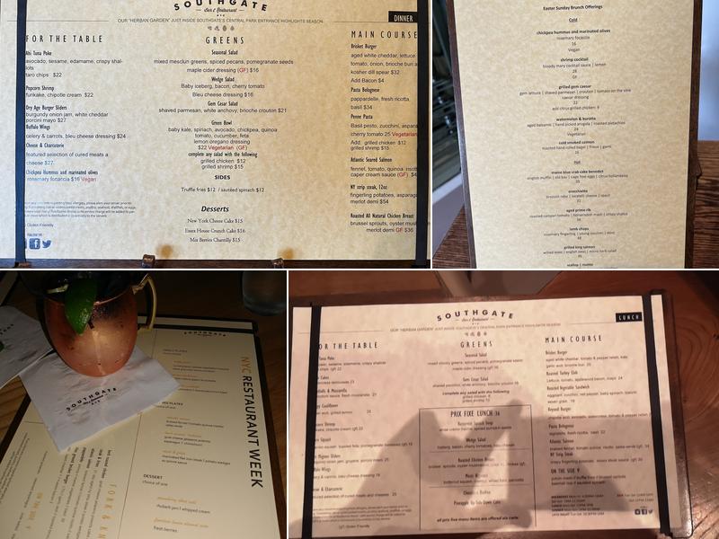 SOUTHGATE Bar & Restaurant Menu