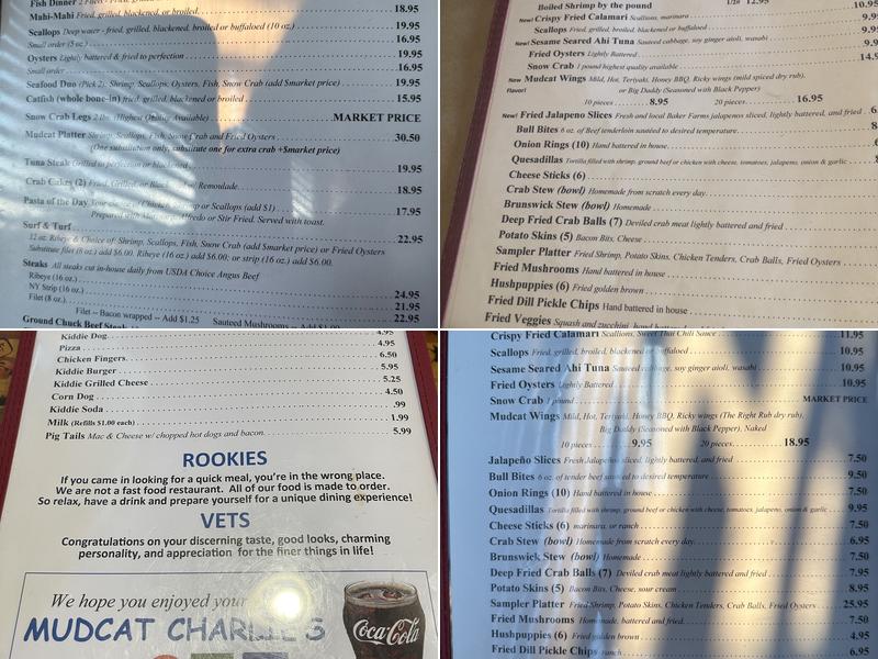 Mudcat Charlie's Menu