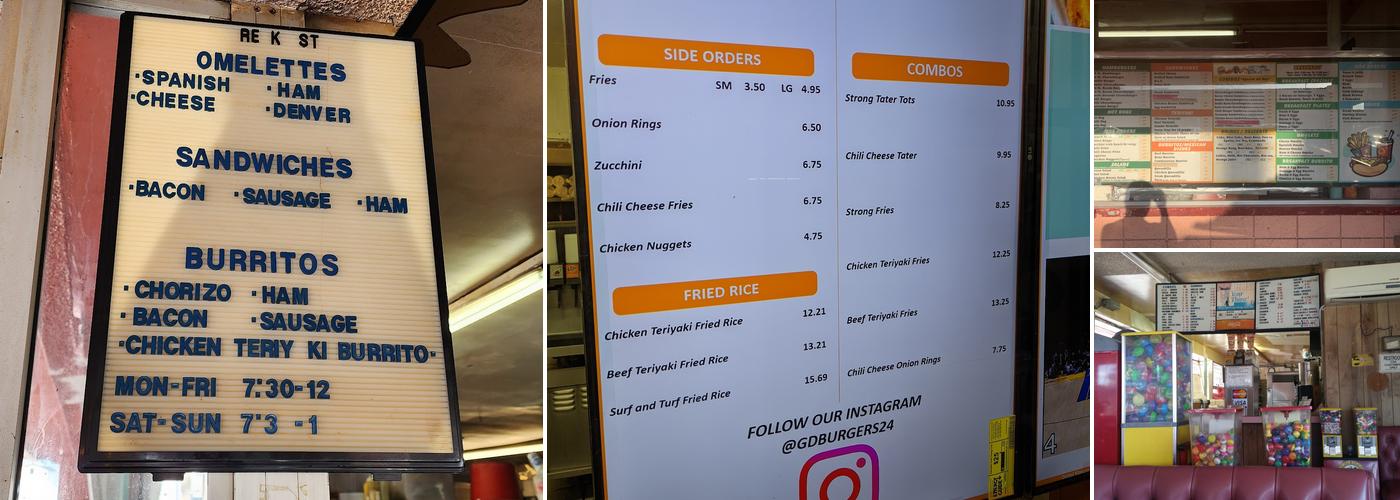 G D Burgers Menu