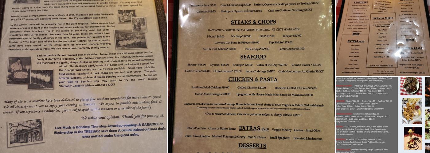 Bennie's Red Barn Menu