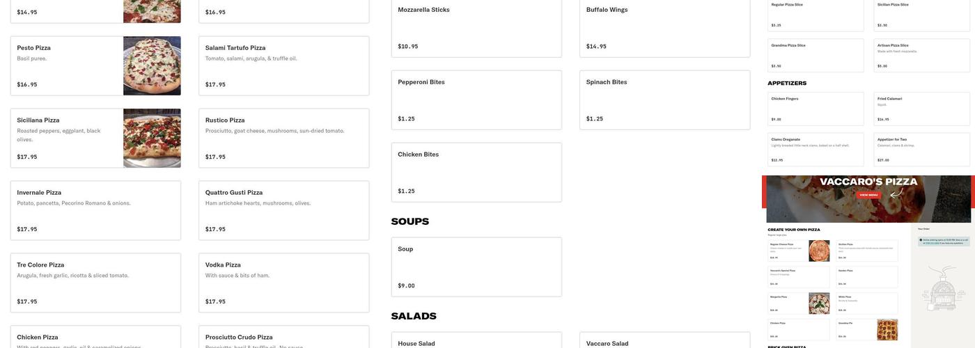 Vaccaros Pizza Menu