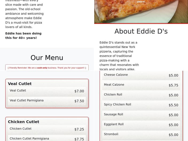 Eddie D's Menu