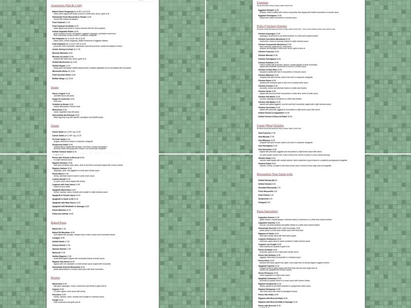 Olivetto Pizzeria Menu
