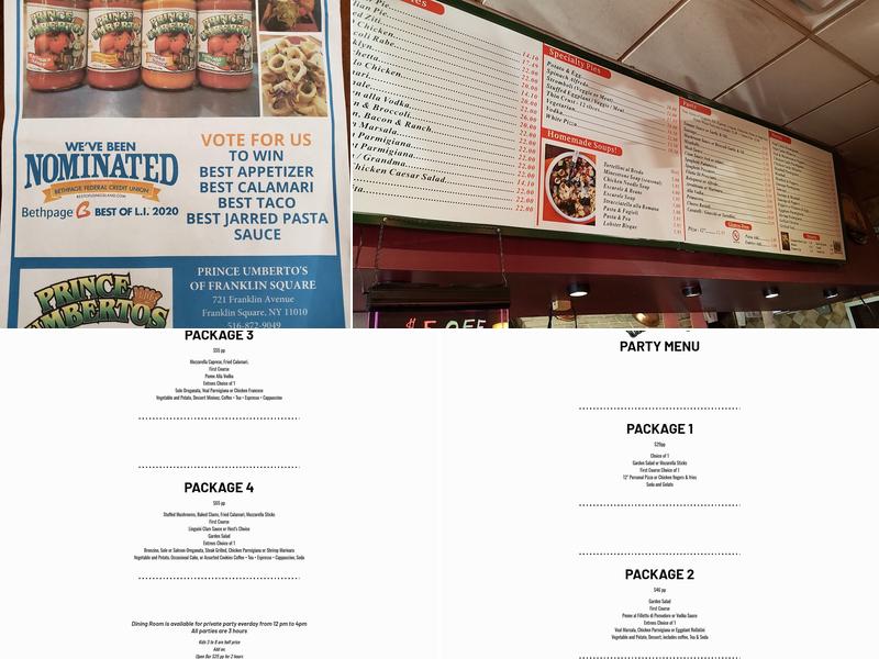 Prince Umberto Menu
