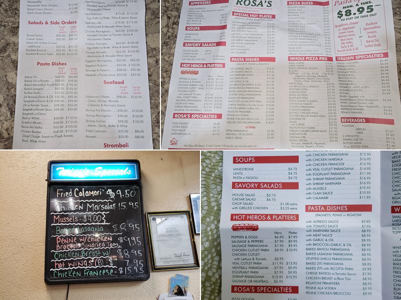 Rosa's Pizzeria and Restaurant Menu