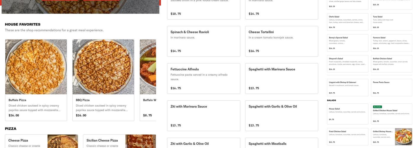 Benny's Pizza Menu