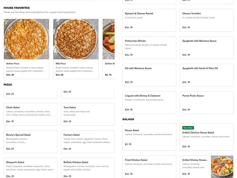 Benny's Pizza Menu