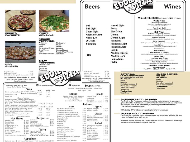Eddie's Pizza Menu