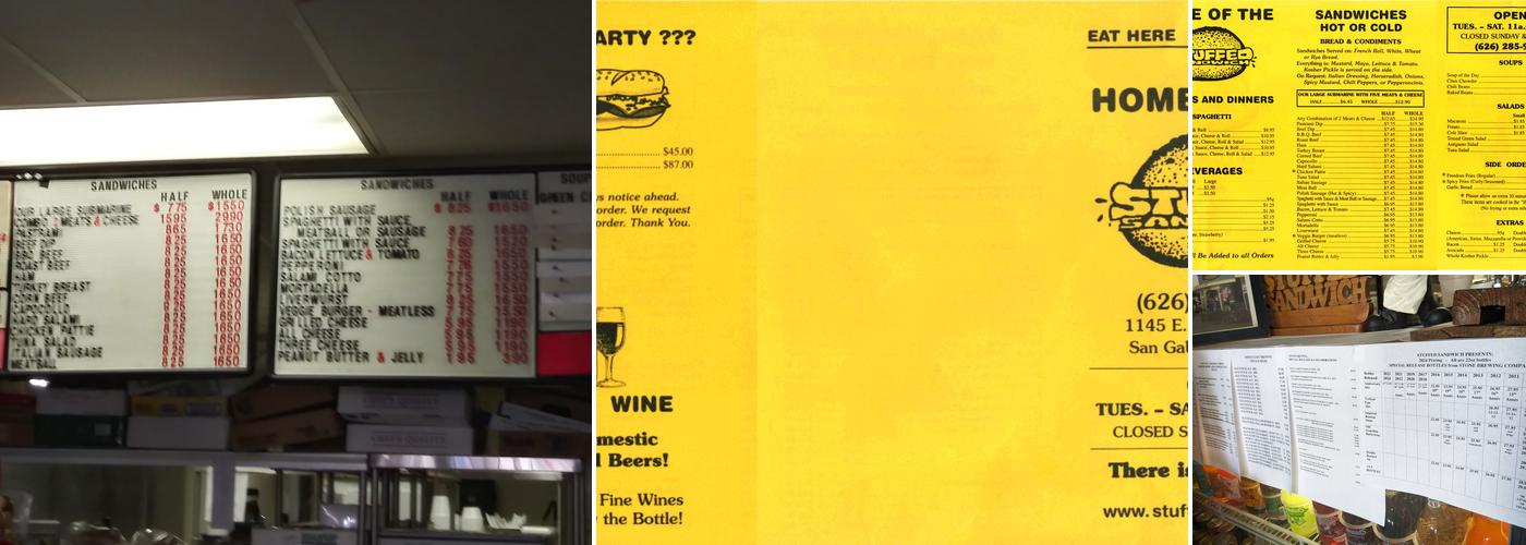Stuffed Sandwich Menu