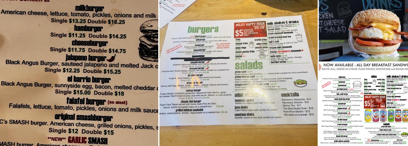 Milk Burger Menu