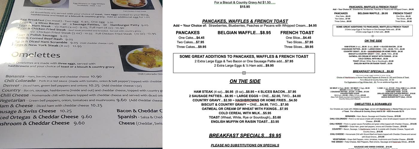Bonanza Cafe Menu