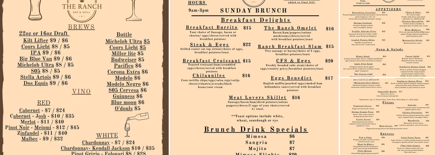 The Ranch Bar and Grill | Laughlin Ranch Menu