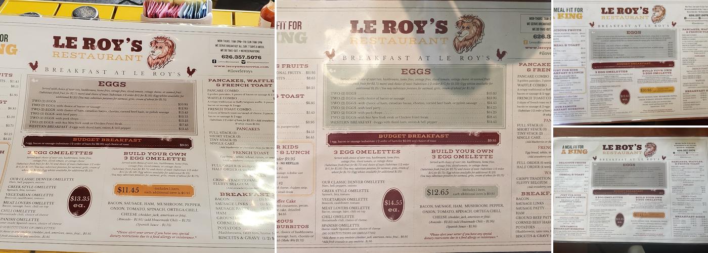 Le Roy's Menu