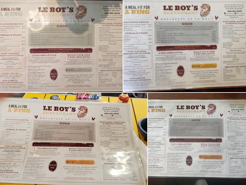 Le Roy's Menu